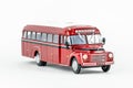 Close up of red classic vintage bus, scale model. Royalty Free Stock Photo