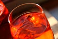 Close up of red cocktail with ice cubes in wine glass Royalty Free Stock Photo