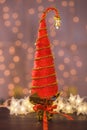 Close up of red craft sisal Christmas tree