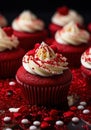 a close up of a red cupcake