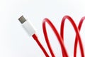 Close-up of red USB Type-C cable Royalty Free Stock Photo