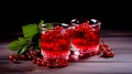 Close-up of red currant compote on a wooden table