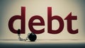 Close up of red debt text