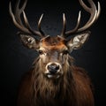 Close-up of a Red deer stag in front of a dark background. generative ai Royalty Free Stock Photo