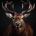 Close-up of a Red deer stag in front of a dark background. generative ai Royalty Free Stock Photo