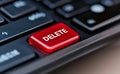 Close-up of red delete key on black computer keyboard for quick data removal Royalty Free Stock Photo