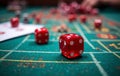 Red Dice on Green Casino Table: A Game of Chance Royalty Free Stock Photo