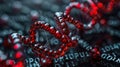 Abstract DNA Structure with Red and Silver Elements on Data Background Royalty Free Stock Photo