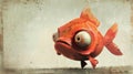 A close up of a red fish with big eyes and teeth, AI Royalty Free Stock Photo