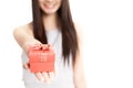 Close up of red gift box in young Asian woman hand Royalty Free Stock Photo