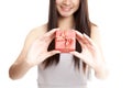 Close up of red gift box in young Asian woman hand Royalty Free Stock Photo