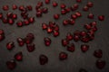 Close-up on a red glass hearts on a dark background. Valentine\'s concept. Symbol of love and Valentine\'s day. Royalty Free Stock Photo