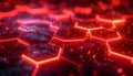 Close-up of a Red Glowing Hexagonal Grid with Scattered Light Particles abstract Royalty Free Stock Photo