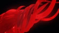 Close up for red glowing twisting tentacles on black background. Animation. Beautiful motion of abstract alien tentacles