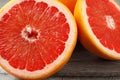 Close up of red grapefruit cut in half