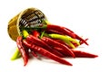 Close up red and green chilli pepper in isolated on white background