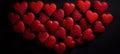 Red heart cookies on table, top view