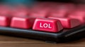 A close up of a red keyboard with the word 'lool' on it, AI Royalty Free Stock Photo