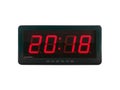 close up red led light illumination numbers 2018 on black digital electric alarm clock face isolated on white background Royalty Free Stock Photo