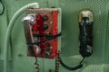 Close-Up of Red Military Shipboard Communication Phone Royalty Free Stock Photo