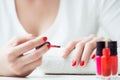 Close-up of red nail polish drop Royalty Free Stock Photo