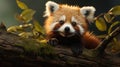 a close up of a red panda on a tree branch. generative ai Royalty Free Stock Photo
