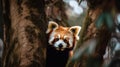 A close up of a red panda in a tree. Generative AI image. Royalty Free Stock Photo