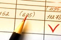 Close-up of a red pencil, selecting checkboxes in checkout form, business finance