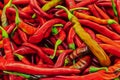 Close up red peppers on market stand Royalty Free Stock Photo