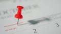 Close  up red pin marked on calendar Royalty Free Stock Photo
