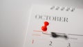 Close  up red pin marked on calendar Royalty Free Stock Photo