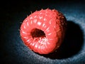 A close up of a red raspberry with a black background Royalty Free Stock Photo