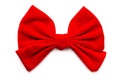 Close up of a red ribbon bow isolated on white background