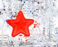 Close up red star hanging with snowflake ,Holiday concept
