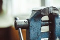 Old iron vise on the table Royalty Free Stock Photo