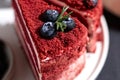 Close up Red Velvet cake with Whipped Cream