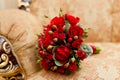 Close up of red wedding bouquet - background