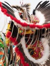 Close Up of Red, White and Brown Feather and Quill Bead Headdress and Bustle Royalty Free Stock Photo