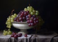 Close up of red and white grapes in bowl on black background, created using generative ai technology Royalty Free Stock Photo