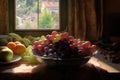 Close up of red and white grapes in bowl in kitchen, created using generative ai technology Royalty Free Stock Photo