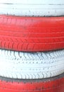 Close up of red and white tire background texture