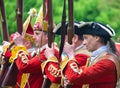 Close up of the Redcoats of Pulteneys Regiment with their Muskets. Royalty Free Stock Photo