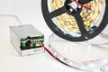 Close-up reel with LED strips with included light and Power Sup Royalty Free Stock Photo