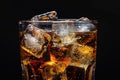 Close-up of a refreshing glass of soda with ice cubes