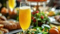 Bubbly Mimosa Glass at Festive Easter Brunch Close-Up