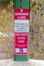 Close up of regulatory signs on a public pavilion