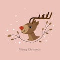 Close up Reindeer face with leafs - Vector illustration