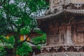 Close-up of relief sculpture on ancient pagoda in Lingyin Temple, Hangzhou, China Royalty Free Stock Photo