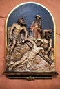 Close-up of the relief sculptures of Jesus in the Frankfurt Cathedral of St Bartholomaus in Germany