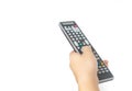 Close up remote control in hand on isolate white background Royalty Free Stock Photo